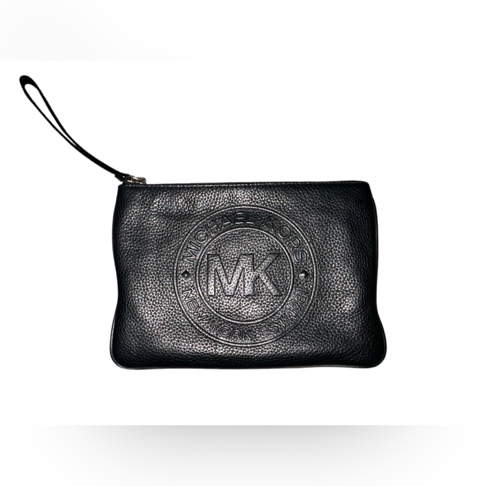 MICHAEL KORS RARE EUC BLACK LEATHER LARGE CLUTCH/WRISTLET